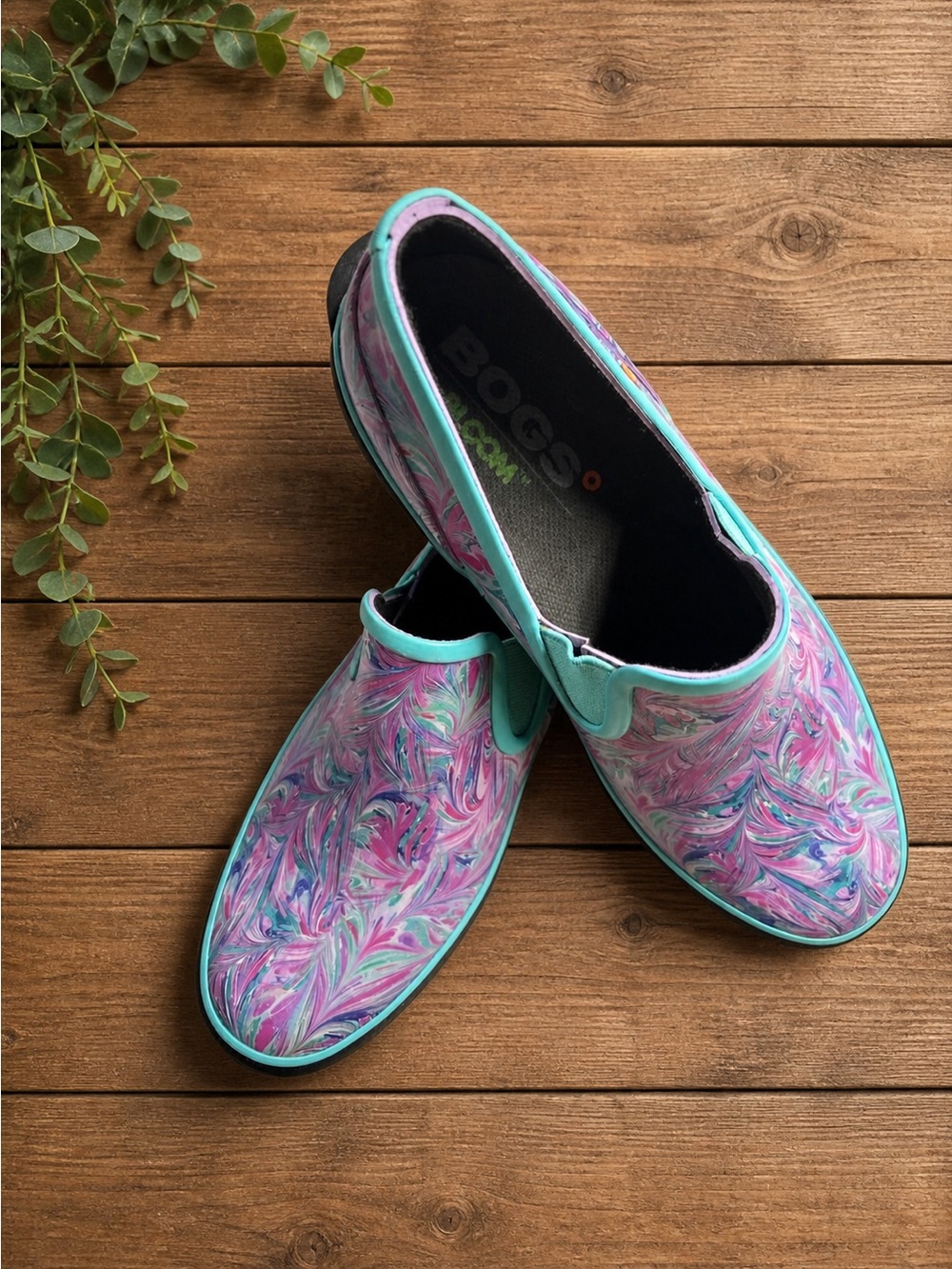 Bogs Women’s Patch Slip Marble Turquoise Waterproof Garden Rain Shoes Clogs